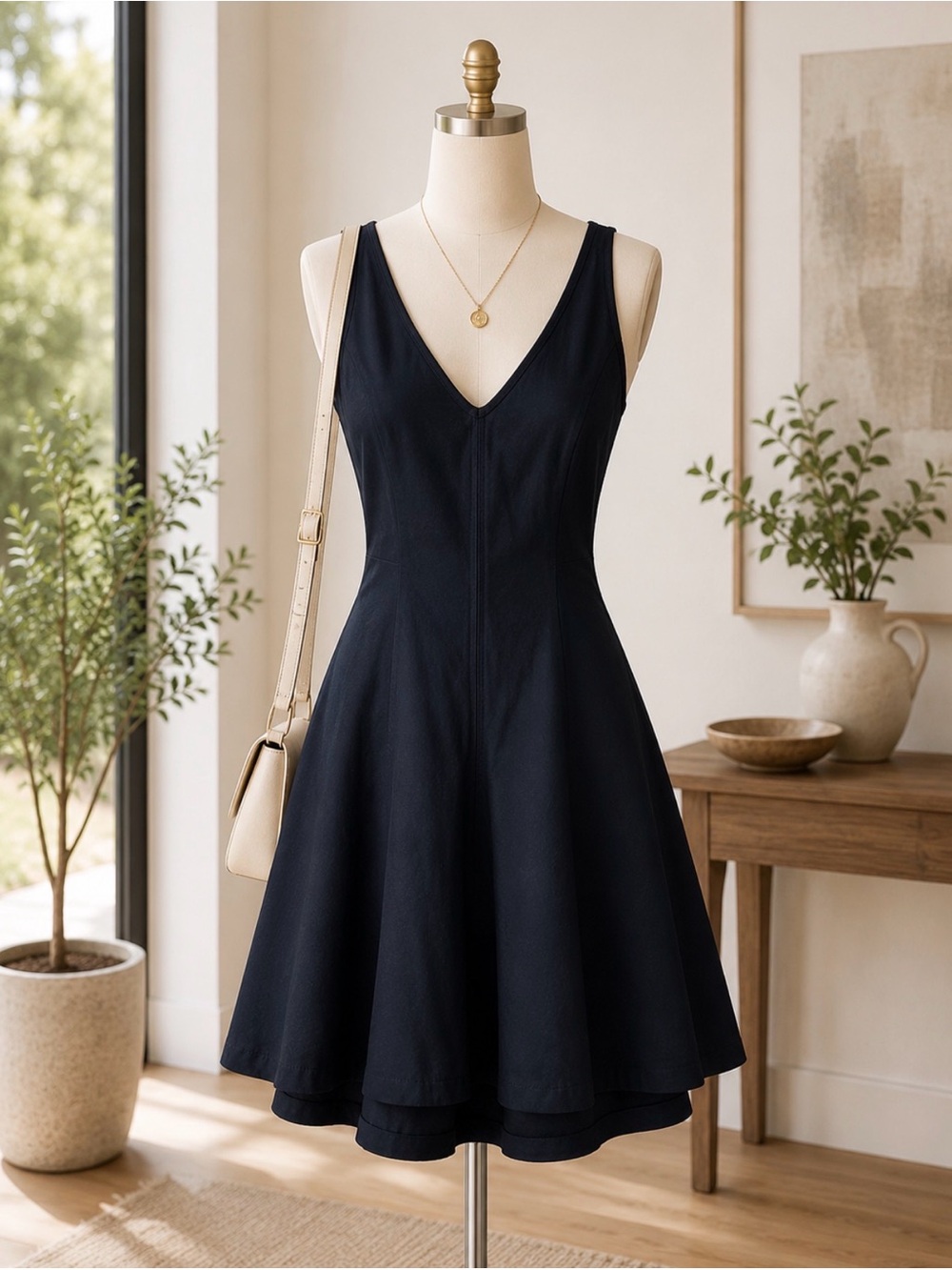 United Colors of Benetton Black Fit Flare Dress Sleeveless Linen/Cotton Women S